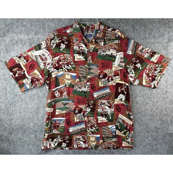Reyn Spooner Shirt Men's L Vintage Sports Oklahoma University Sooners Rayon - Picture 1 of 8